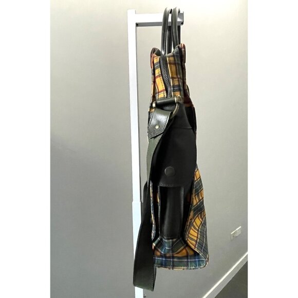 John Fluevog "Eddie Weekend" Plaid Canvas & Leather Tote - Picture 3 of 15